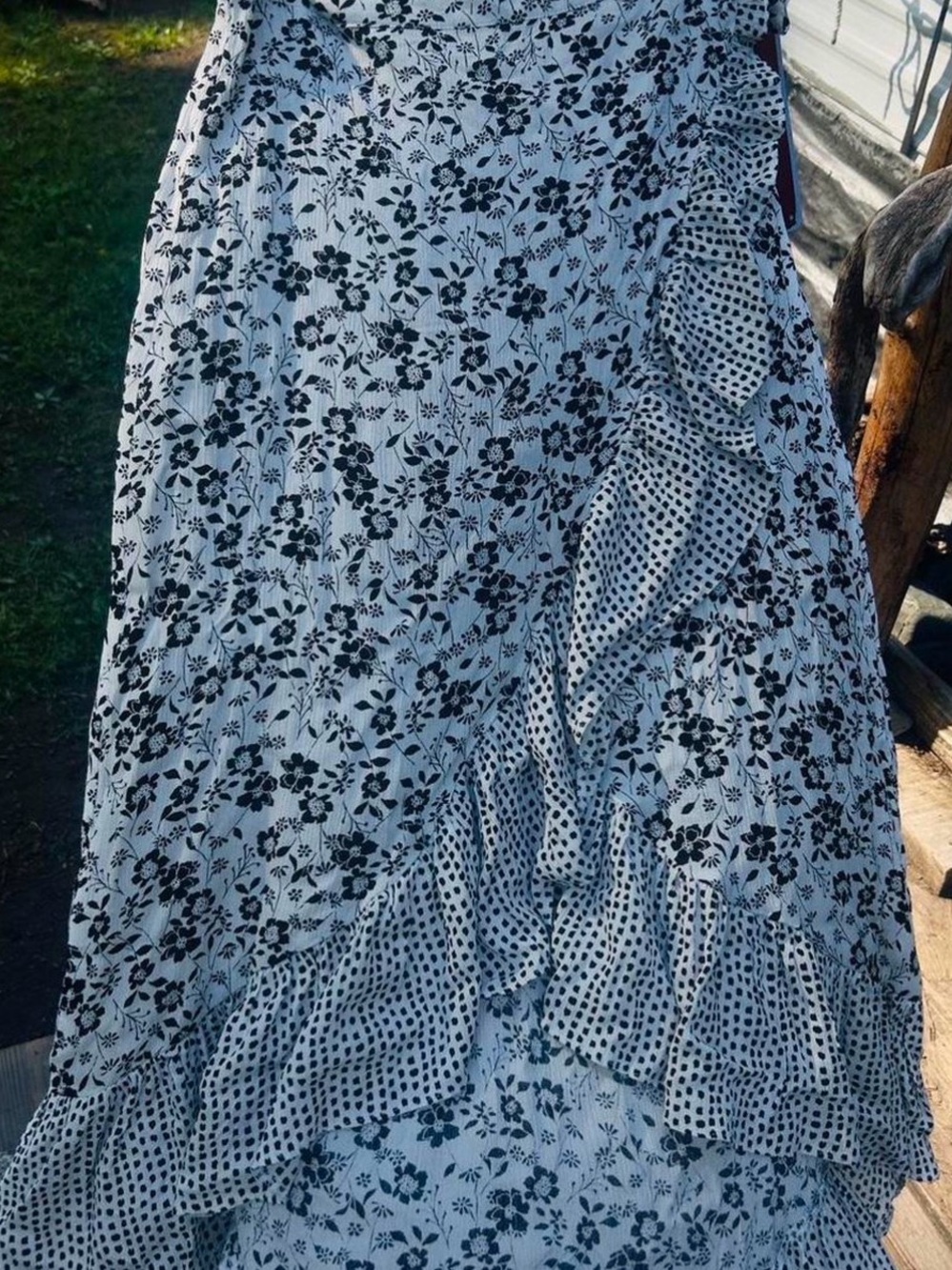 Maurices Blue & White Floral Ruffle Maxi Skirt